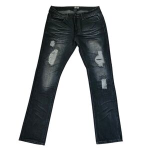 Men's Blue Black Wash Distressed Denim Jeans (No Tags, Never Worn)